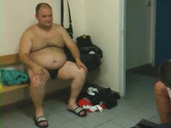 Mid-aged chubby in locker room